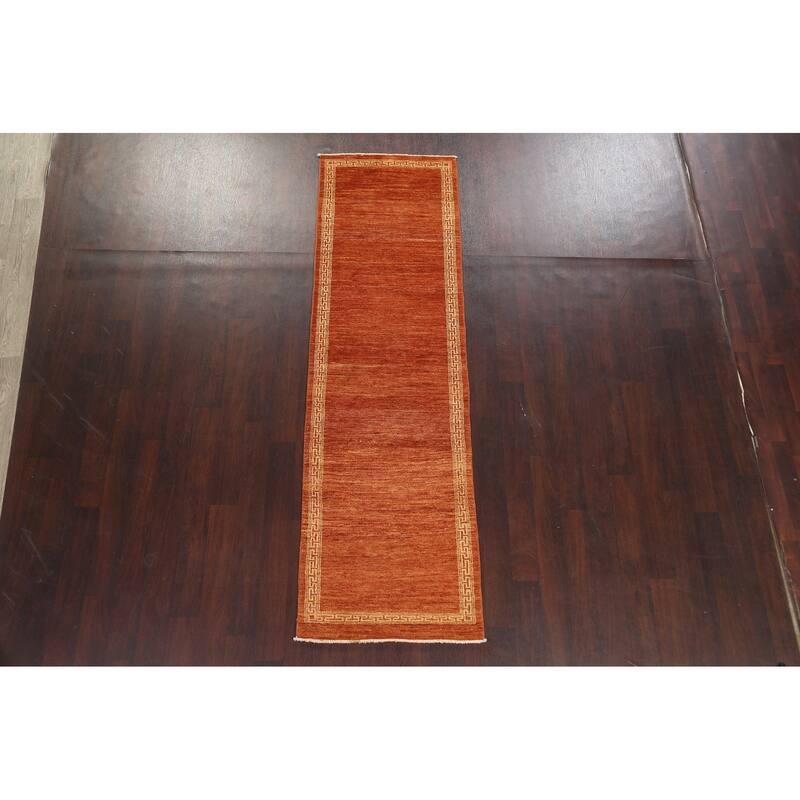Orange Bordered Oriental Gabbeh Kashkoli Wool Runner Rug Hand-knotted - 2'8" x 8'11"
