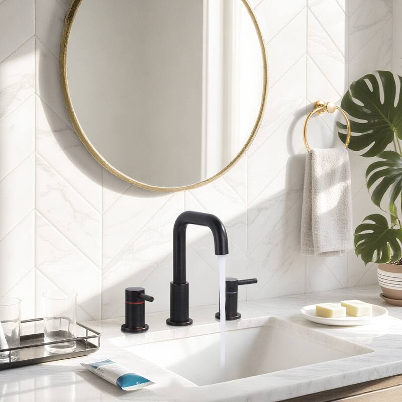 WOWOW 8 in. Widespread Double Handle Bathroom Faucet with Pop-Up Drain