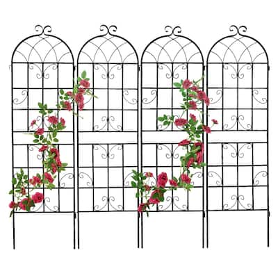 Black Metal Rustproof Garden Trellis for Climbing Plants (4 Pack)