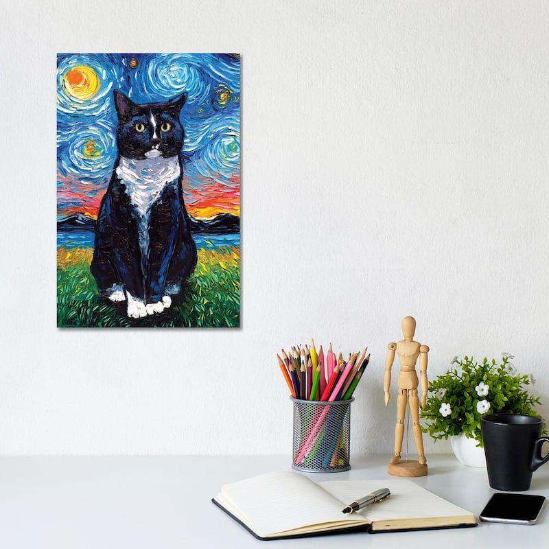 iCanvas "Tuxedo Cat Night" by Aja Trier Canvas Print - 12x8x0.75