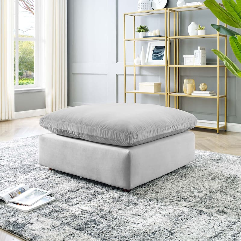 Commix Down Filled Overstuffed Performance Velvet Ottoman - Light Gray