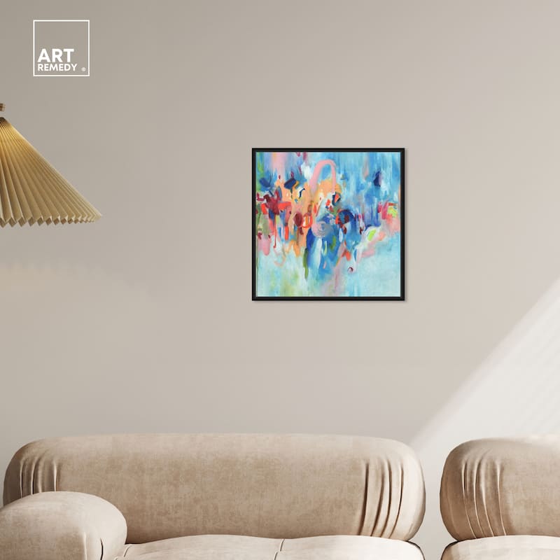 Art Remedy New Sky Framed Blue Abstract 1 Piece Canvas Wall Art