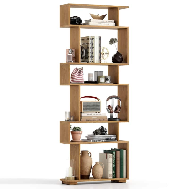 Costway 6-tier Storage Bookshelf S-shaped Geometric Bookcase with - See Details