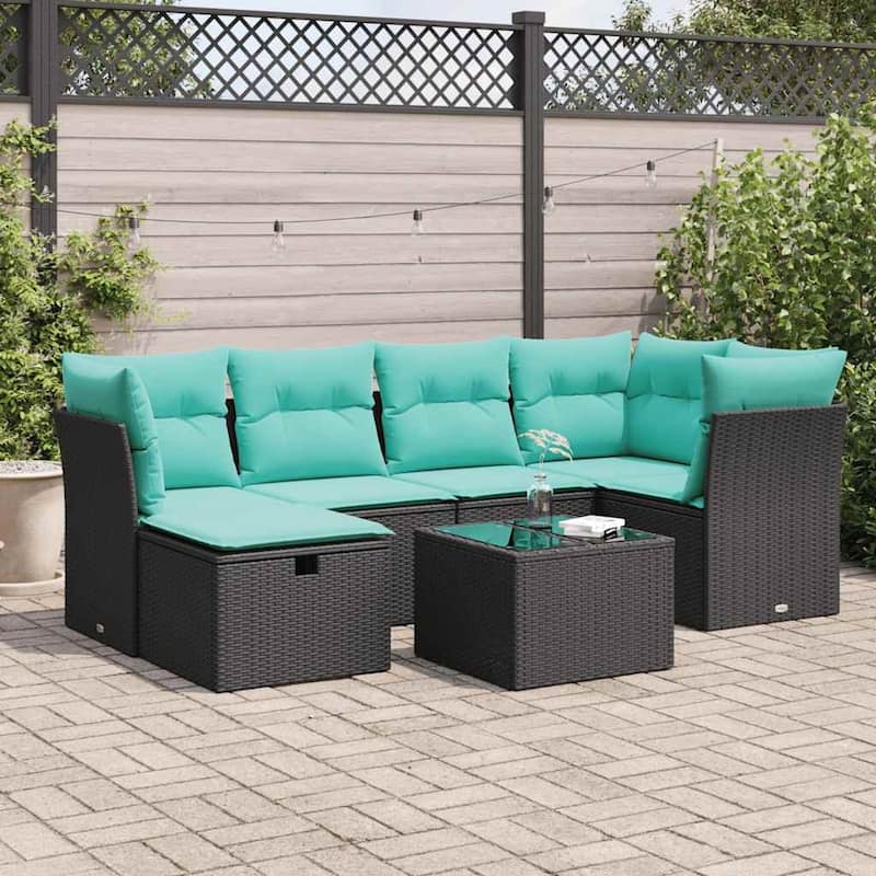 Modular Garden Sofa Set with Cushions - Black with storage - 21.7" x 24.4" x 27.2"