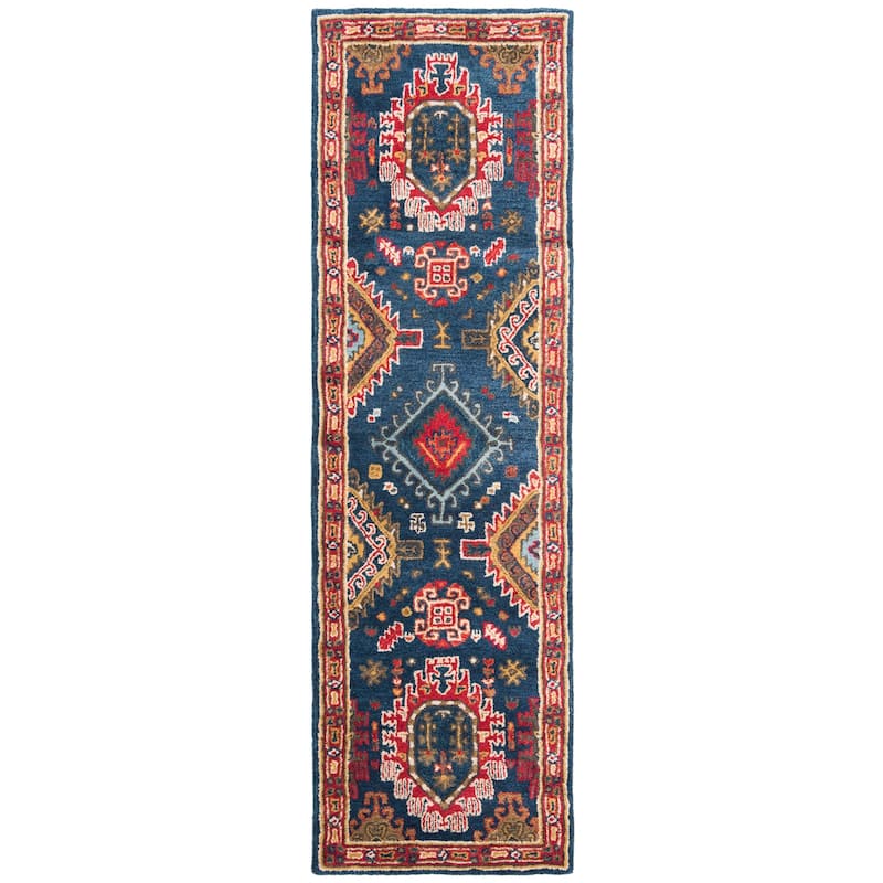 SAFAVIEH Handmade Heritage Charleston Traditional Oriental Wool Rug - 2'3" x 8' Runner - Navy/Red