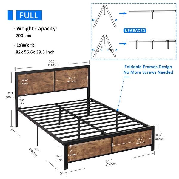 VECELO Platform Bed Frame with Wooden Headboard, Heavy Duty Steel Slats