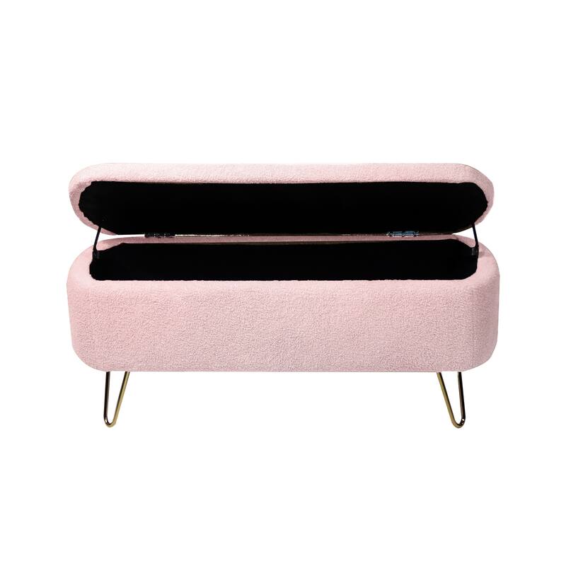 Oval Storage Ottoman Bench with Gold Legs by GDFStudio - 39.37"L x15.75"W x 15.50"H