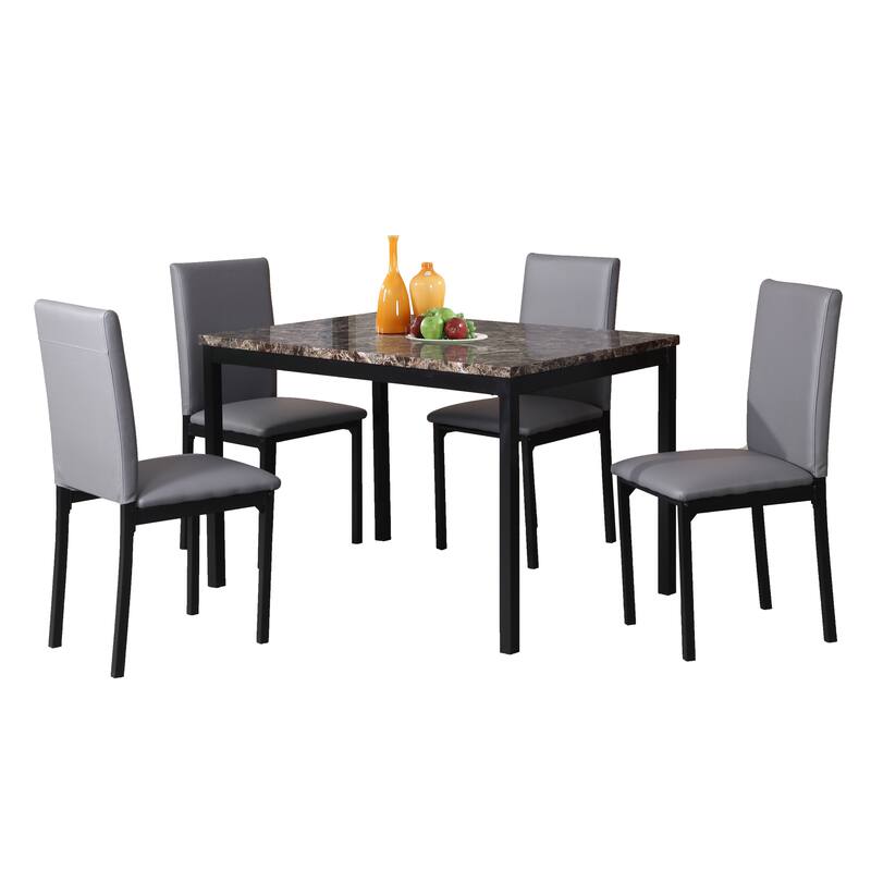 Roundhill Furniture Citico Metal Faux Marble Top 5-piece Dinette Set - Grey