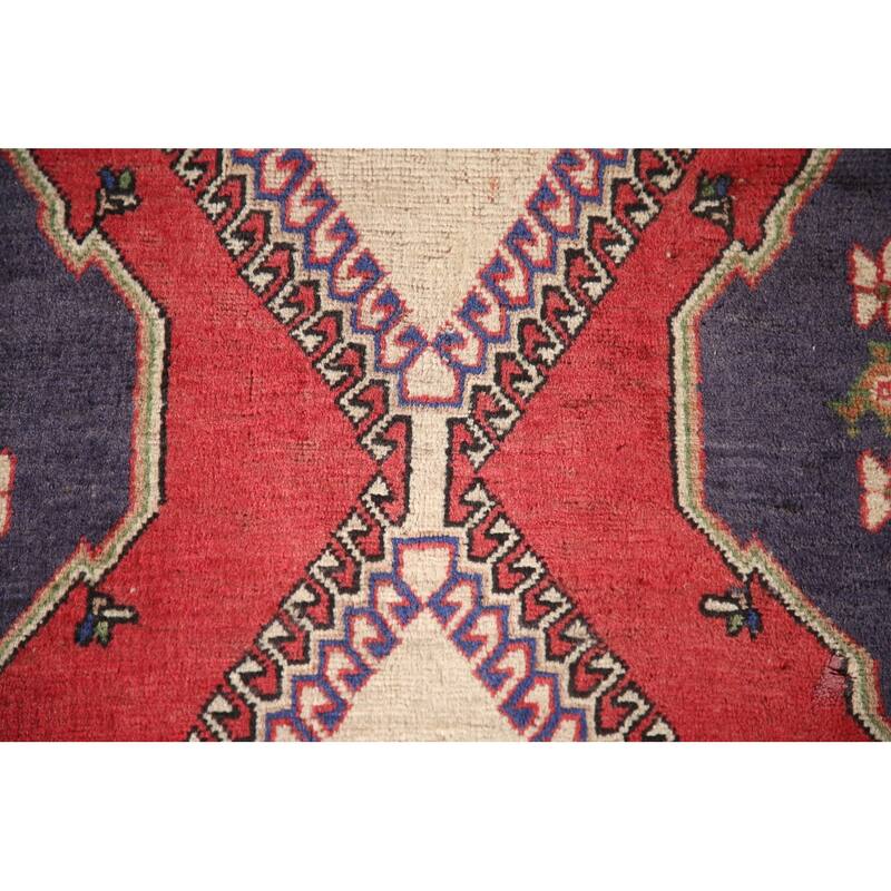 Navy Geometric Yalameh Persian Vintage Rug Hand-knotted Wool Carpet - 4'3"x 7'1"