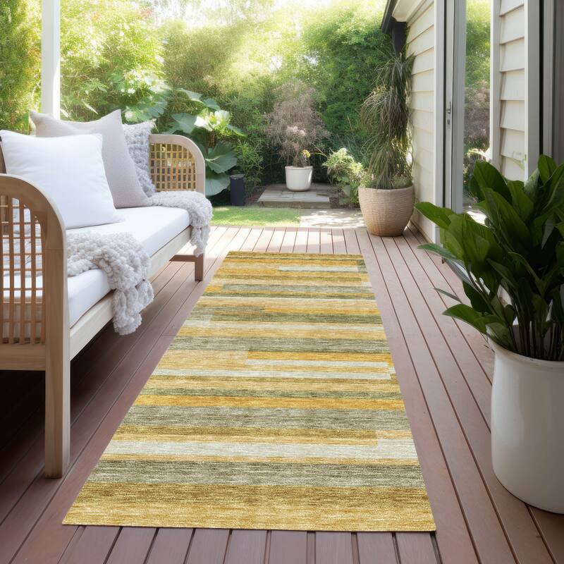 Machine Washable Indoor/ Outdoor Modern Stripes Chantille Rug - Honey - 2'3" x 7'6"