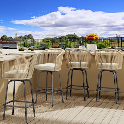 Moasis 4 PCS Outdoor Indoor Patio Swivel Woven Material Bar Stools - 2PCS