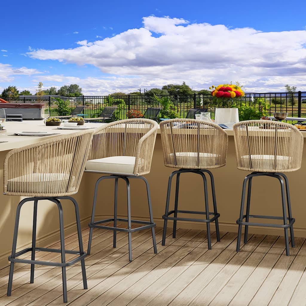 Moasis 4 PCS Outdoor Indoor Patio Swivel Woven Material Bar Stools - 2PCS