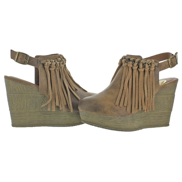Sbicca zepp tan fringe wedges clearance