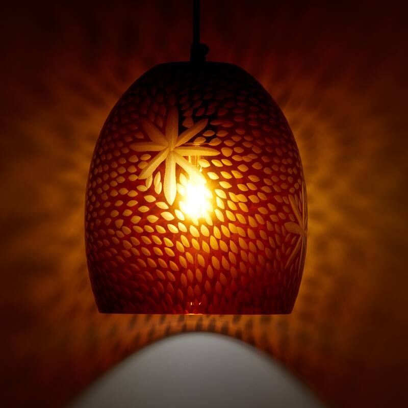 Charlene River of Goods Black Metal and Hand-Blown Glass 8-Inch Pendant Light with Adjustable Hanging Cord - 8" x 8" x 64"