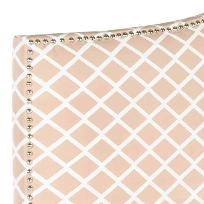 SAFAVIEH Annique Grey/ White Camelback Upholstered Headboard - Silver Nailhead (King) - Peach Pink/White - King