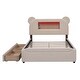 preview thumbnail 15 of 14, Playful Full Bed with LED Upholstered Cartoon Ears Headboard, USB, and Storage Drawers