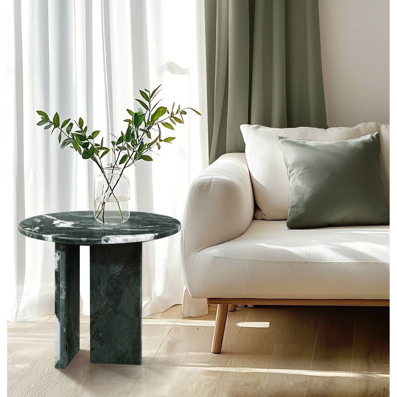 Roomfitters Round Marble Coffee Table, Natural Stone Side Table for Living Room, Solid Marble Accent Table