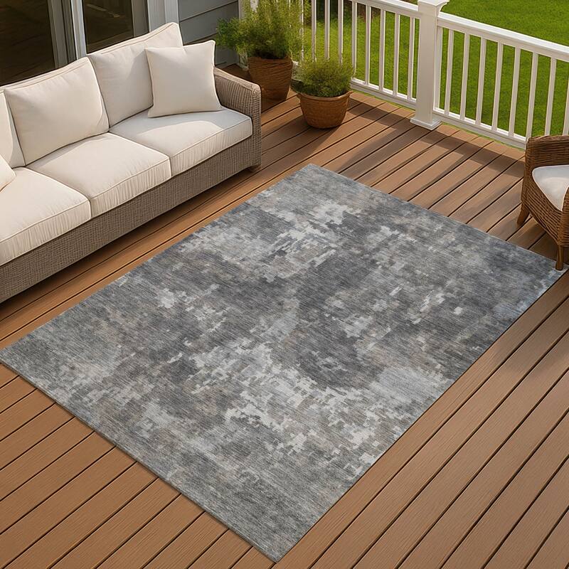 Machine Washable Indoor/ Outdoor Ombre Abstract Chantille Rug - Taupe - 9' x 12'