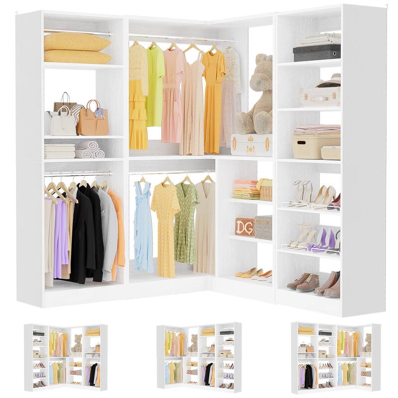 Cimly Set of 3 Large Corner Closet System, Space-saving Closet Organizer with Hanging Rods, Adjustable Shoe Rack and Shelves