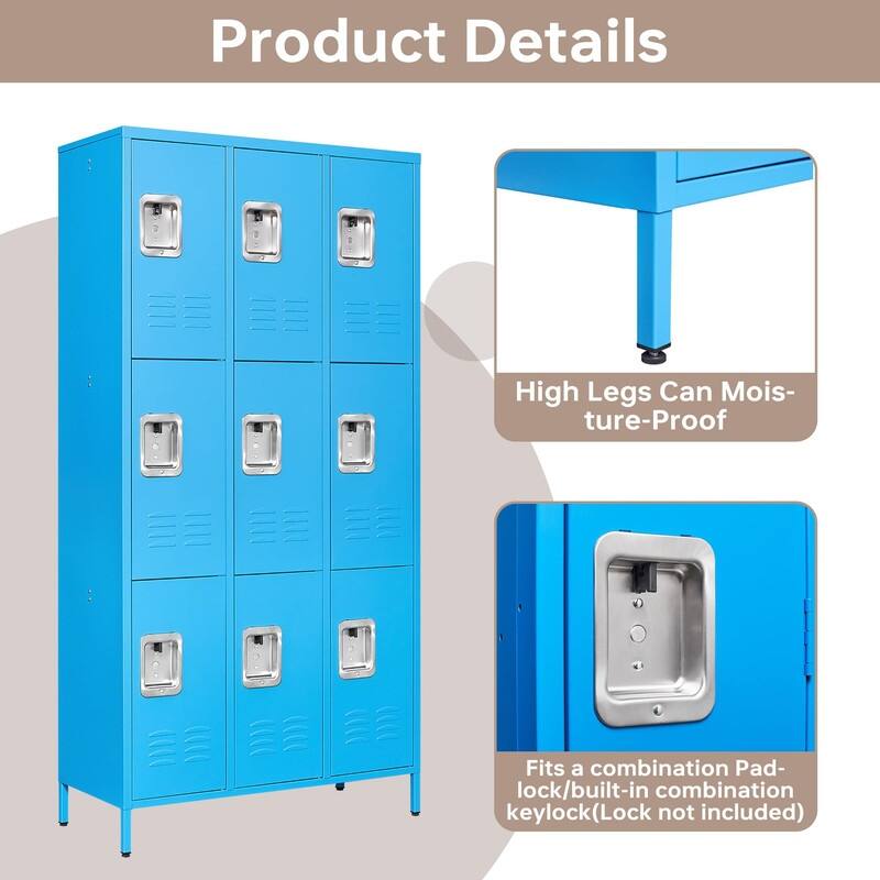Large Steel Storage Locker with 9 Doors for Employees School Gym