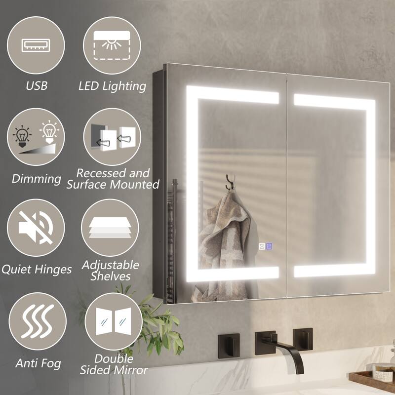 ExBrite 20" x 26" LED Bathroom Medicine Cabinet with Mirrors, Defog