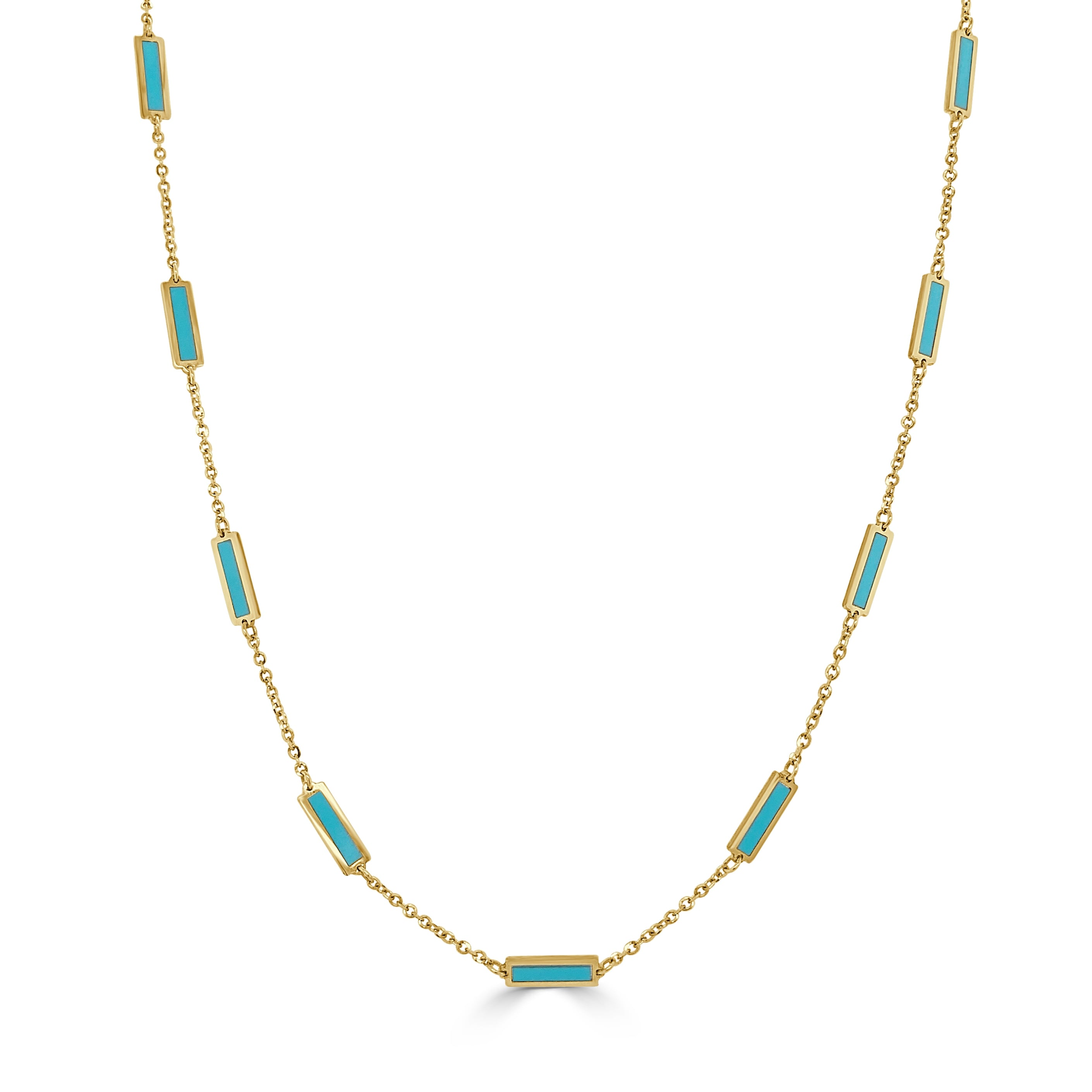 Joelle Turquoise Layered Bar Necklace 18 Inches - 14K Gold Turquoise Necklace