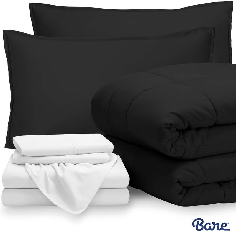 Bare Home Bed-in-a-Bag Down Alternative Comforter & Sheet Set - Black/White - King