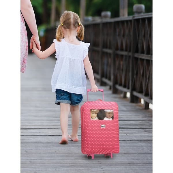 slide 2 of 15, Badger Basket Double Trolley Doll Carrier with Two Sleeping Bags and Pillows - Pink/Star