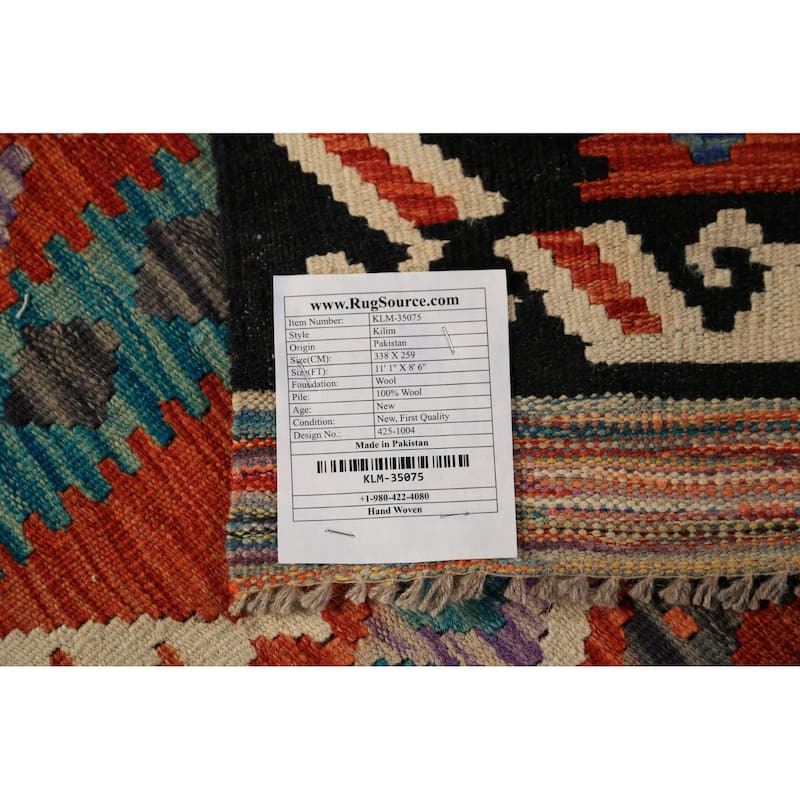 Geometric Kilim Oriental Area Rug Hand-Woven Bedroom Wool Carpet - 8'6"x 11'1"