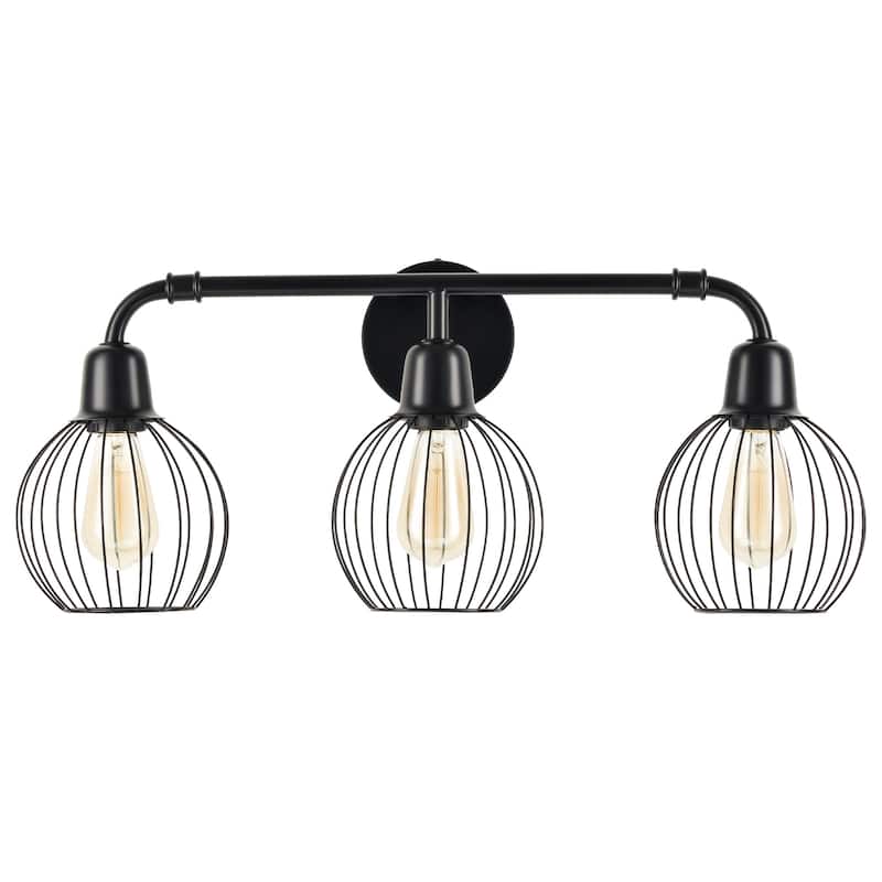 3-Light Industrial Vanity Light Wall Sconce with Cage Shades, Black - Black