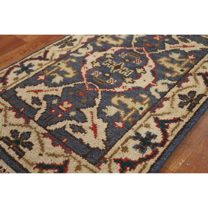 Blue Oushak Oriental Foyer Rug Hand-Knotted Wool Carpet - 2'0"x 3'0"