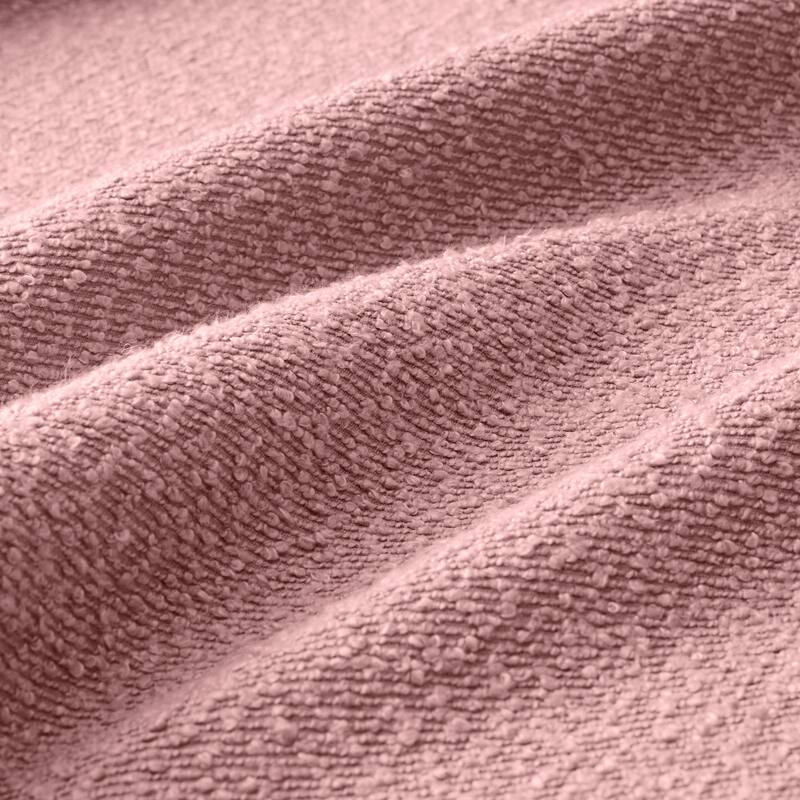 Boucle Fabric Ottoman with Wooden Legs Modern Living Room Accent