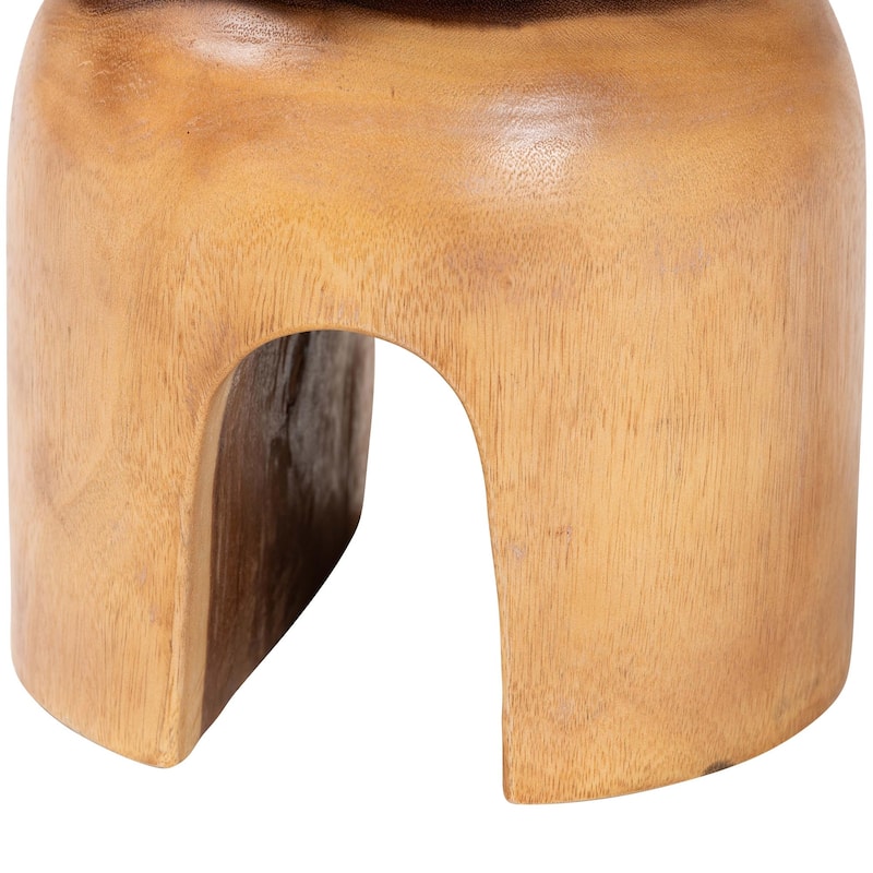 Abrina Solid Suar Wood Side Table - Hand-Carved Sculptural End Table with Arched Base, Modern Boho Style