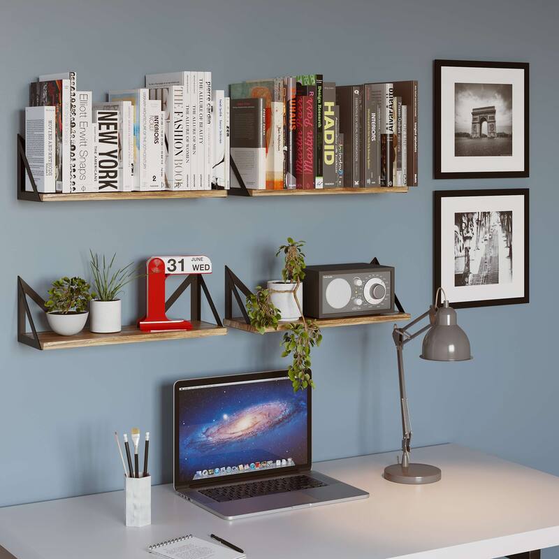 Wallniture Minori Wood Floating Shelves for Wall, Rustic Shelves, Set of 4
