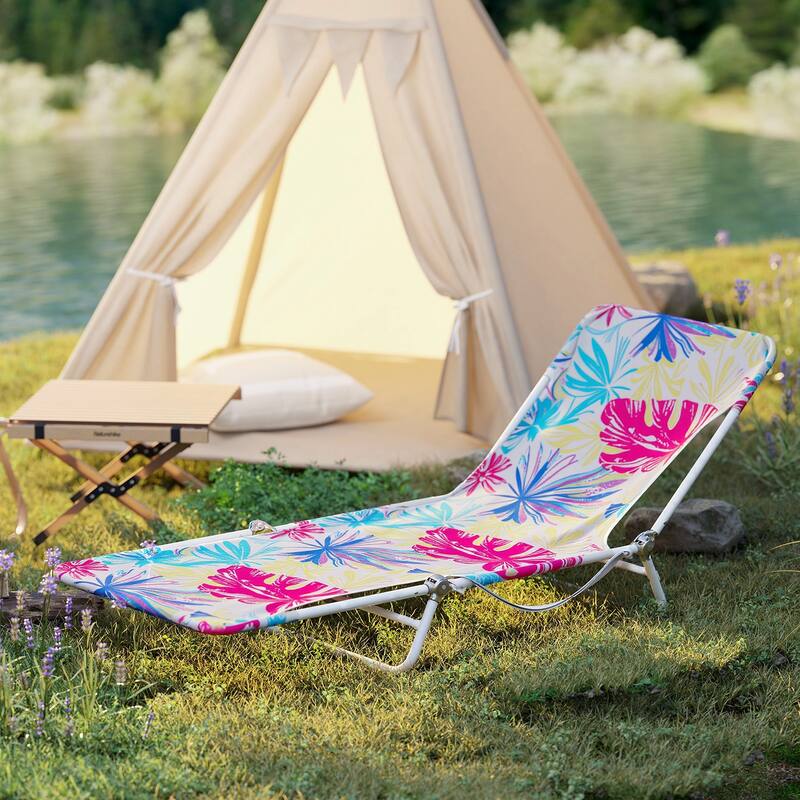 Gymax 2 Pieces Outdoor Folding Chaise Lounge 5-position Lay Flat Beach