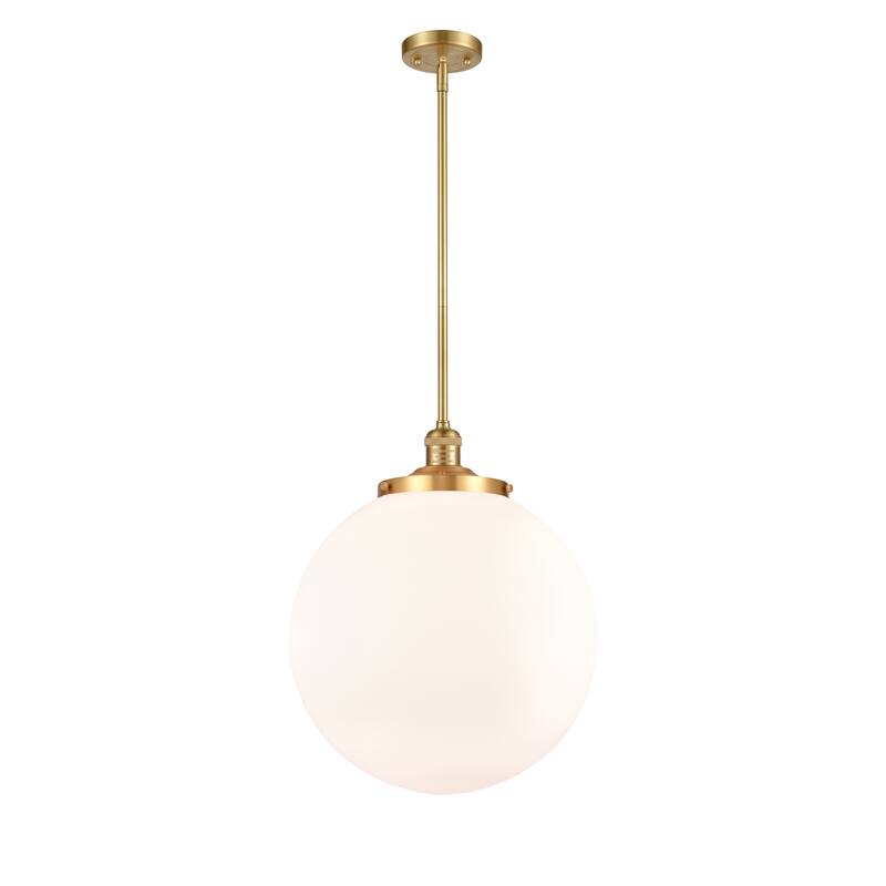 Innovations Lighting Franklin Restoration Beacon - 1 Light 16" Stem Hung Pendant - Satin Gold/Matte White