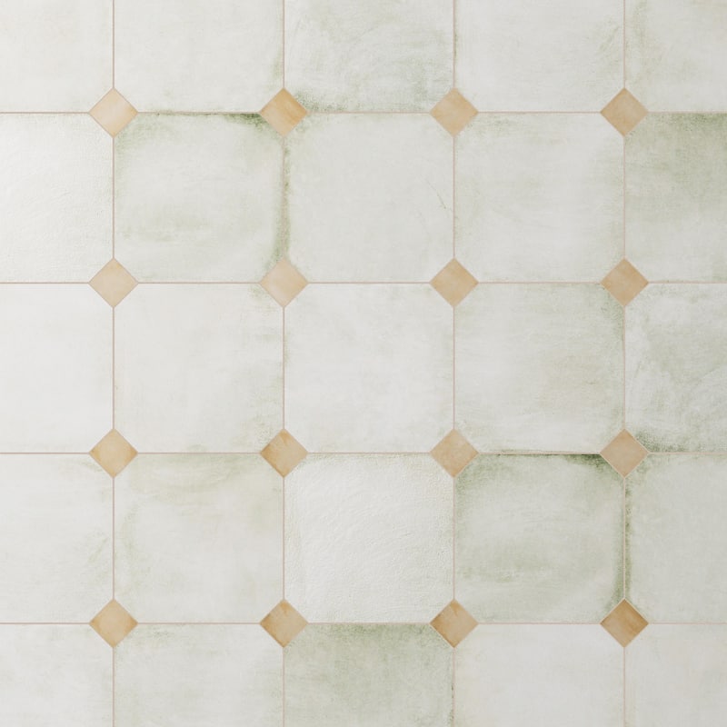 Merola Tile Laverton Octagon Nieve with Taco Beige 7-7/8" x 7-7/8" Porcelain Floor and Wall Tile