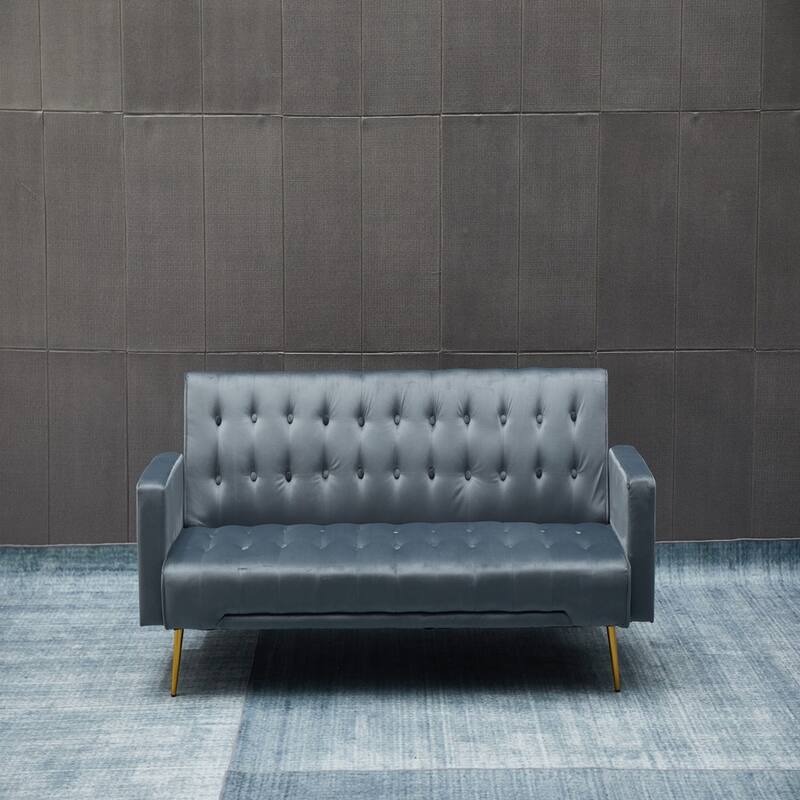 Velvet Sofa Bed, Golden Legs, Easy Assembly for Small Spaces - Dark Grey