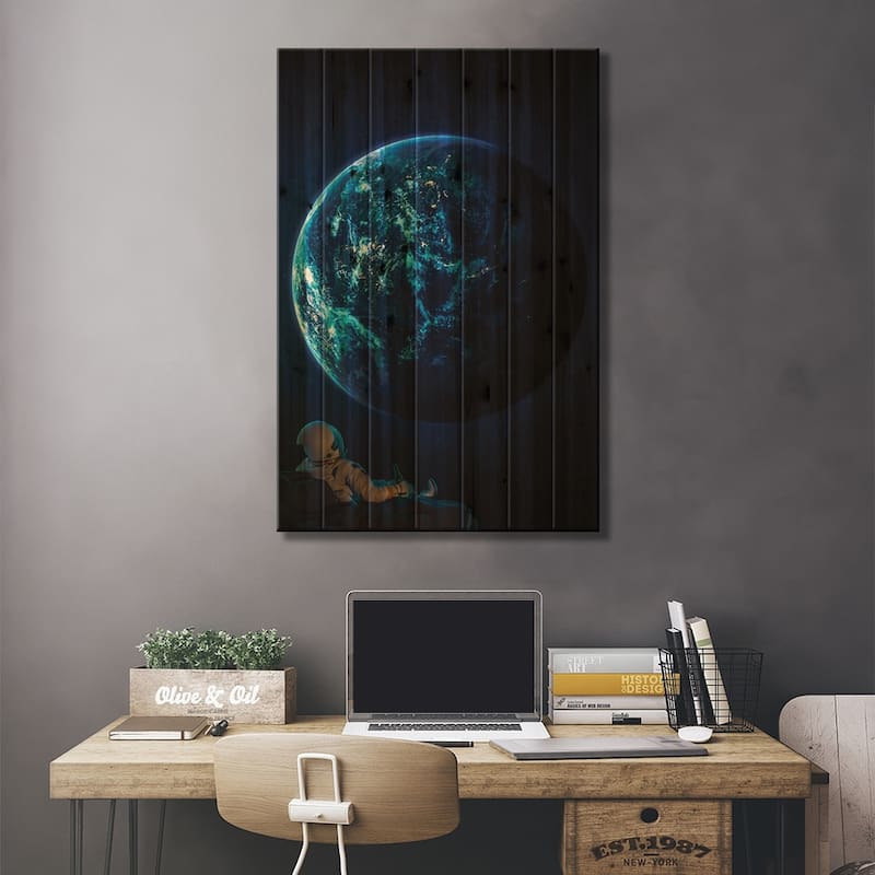 Have A Beer And Watch The Planet Earth Print On Wood by GEN Z - Multi-Color
