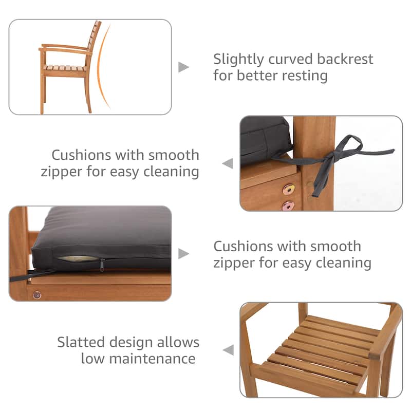 Patio 2-piece Stackable Acacia Wood Dining Chairs