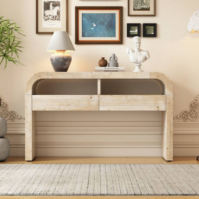 52 Inch Retro Style Console Table with Large Drawers