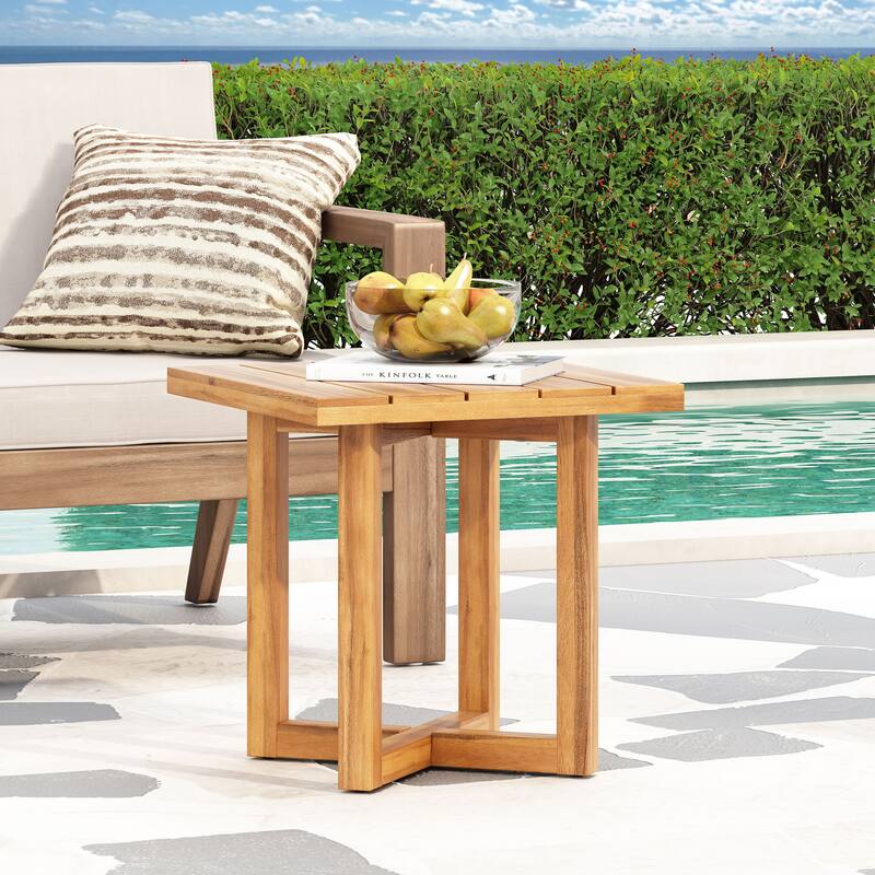 Christopher Knight Home - Modern Outdoor Acacia Wood Rope Club Chair and Square Side Table Set with Water-Resistant Cushions