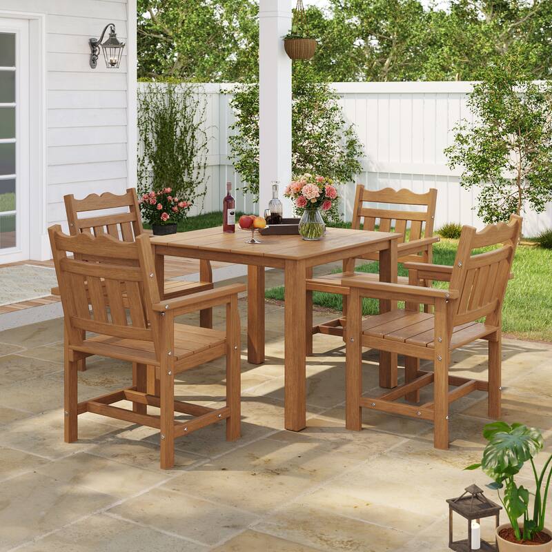 HIPS Outdoor Dining Set All-weather Patio Table and Chairs(Set of 5) - Teak