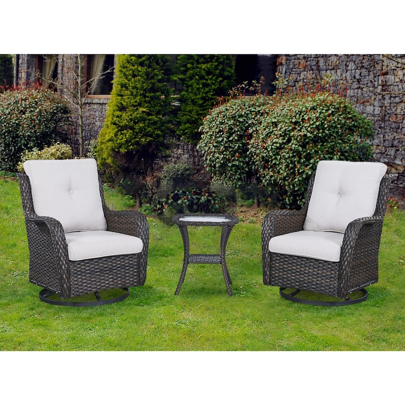 Pocassy 3-Piece Outdoor Swivel Bistro Set, Wicker Rocking Chairs