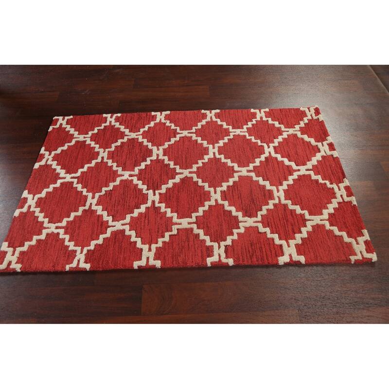 Red Trellis Contemporary Oriental Area Rug Hand-tufted Wool Carpet - 3'0" x 5'0"