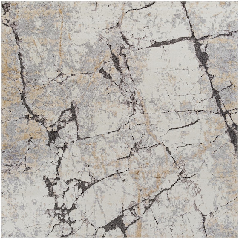 Livabliss Tuscany Industrial Abstract Area Rug - Grey/Tan - 7'10" x 7'10" Square