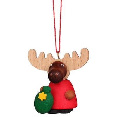 1.5" Red, Brown, Green Moose Santa Christian Ulbricht Ornament