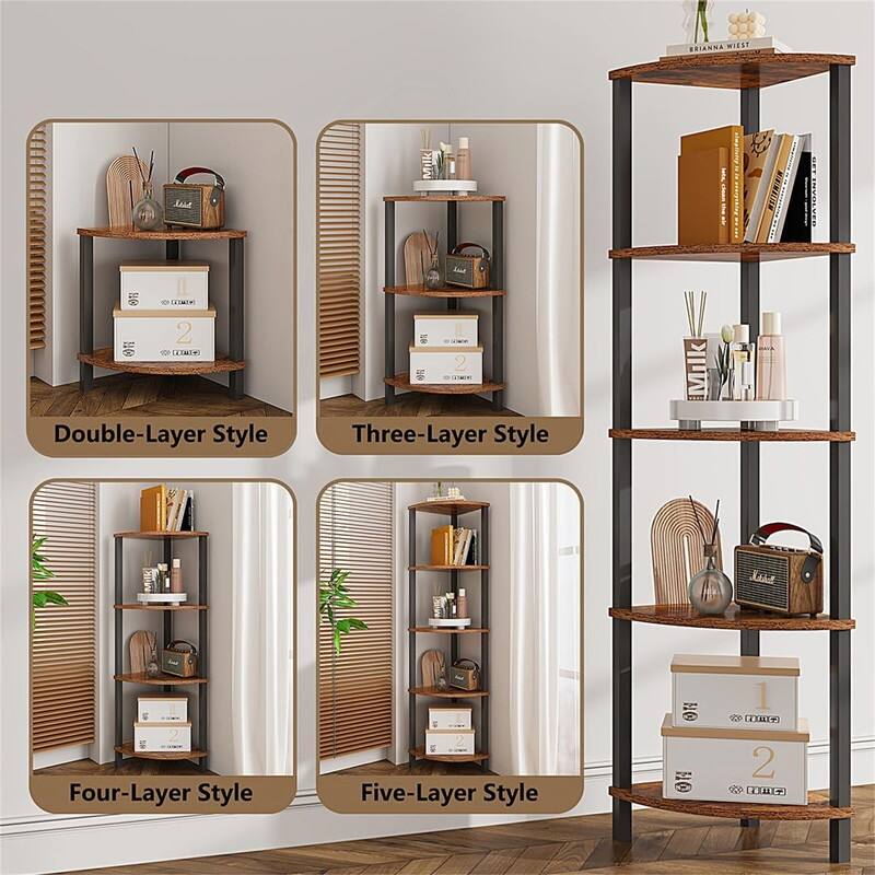 5 Tier Corner Bookshelf - 11.8"D x 11.8"W x 53.3"H