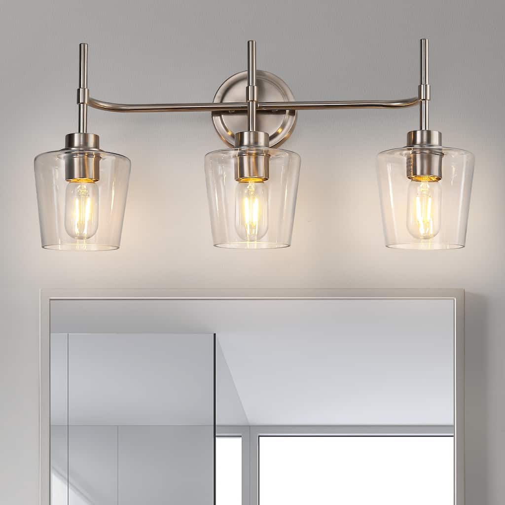 YANSUN 22.4 in. 3-Light Brushed Nickel Vanity Lighting for Modern Bathrooms with Stylish Glass Shades - OA-JQ34201CNK-3A**