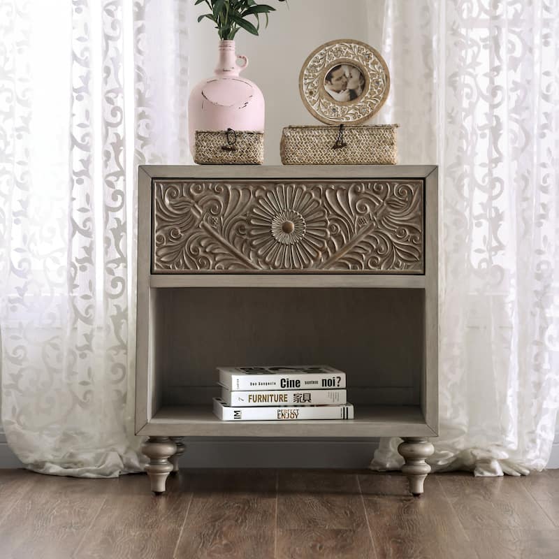 Cadogen Farmhouse Antique White Wood 1-Drawer Nightstand with USB by The Curated Nomad - Antique White